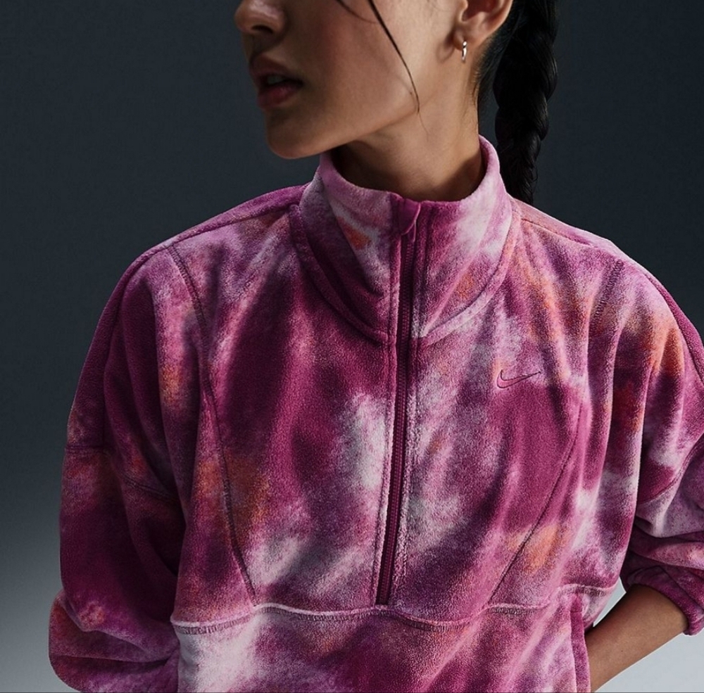 Nike one Therma-FIT oversized half zip fleece pink pullover sweatshirt new - Picture 8 of 9